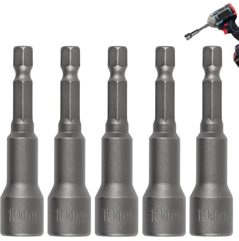 10mm hex bit, 10mm Socket, Impact Drive Socket Sets, Allen Key Drill Bit Set, Magnetic Nut Driver, 1/4 Drill Screwdriver Bits Setter, 1.89 Length, Metric (5 Pcs)