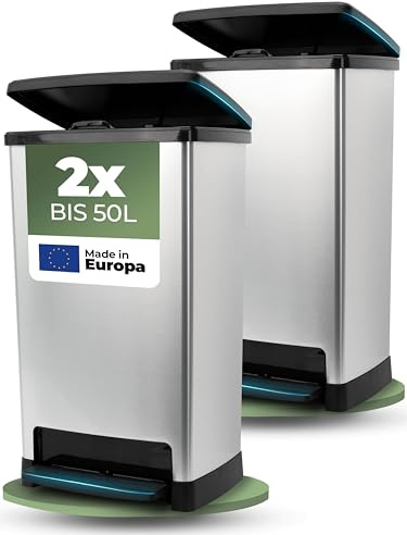 Novaliv 2x Großer Mülleimer mit Deckel - 50L Tretmülleimer mit Soft-Close-System - Stabiler Abfalleimer mit Deckel & Fußpedal - Geruchsdichter Mülleimer Küche u.v.m - Treteimer Müllbehälter