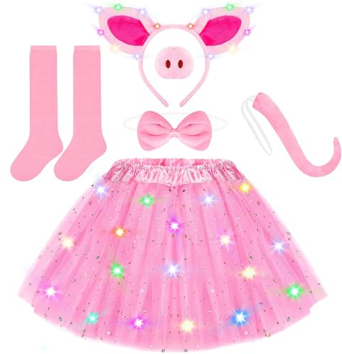Schwein Kostüm Kinder, Rosa Schweine LED Kostümzubehör Set, Süße Niedlich Pig Costume Accessories Mädchen für Halloween Karneval Party Schwein Rollenspiel Accessoires (Rosa-A)