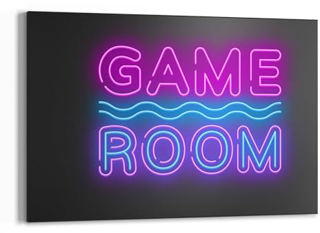 DEQORI Tableau à craie magnétique avec impression UV - Motif « Neon Game room » - Design rectangulaire - 60 x 40 cm - Tableau en métal inscriptible - Décoration murale pour cuisine, couloir, chambre