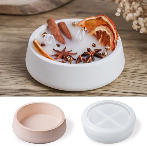 YODOYO Silikonformen Gießformen Kerzenschale, 11,5x3,3cm Runde Gießform Silikon für Blumentopf, Aufbewahrungstablett aus Beton, Gips, Epoxidharz Silikonform, DIY Herbstdeko und Weihnachtsdekoration