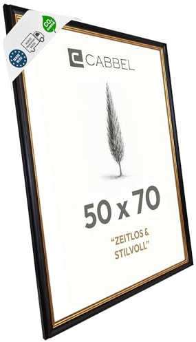 CABBEL Stor antik svartguld fotoram 50 x 70 cm AVI - vintage barockram med prydnadsdekor, stort format för foton och affischer, elegant väggdekoration för vardagsrum eller kontor