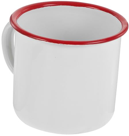 Toyvian Weißer Emaillebecher mit Henkel 360ml Hitzebeständig und Komfortabel zu Halten für Kaffee im Café oder Restaurant