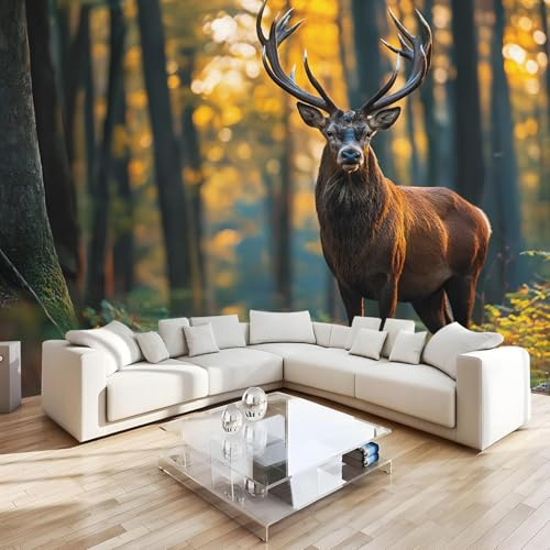 3D Fototapete Hirsch Wald 300x210 cm Vlies Tapete Kawaii Tiere Wohnzimmer Moderne Vliestapete XXL Wandtapete Fototapeten Bildtapete Wand Dekoration