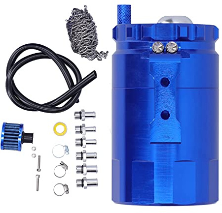 Oil Catch Can Kit 350ml, Recupero Vapori Olio Motore in Alluminio Universale per Auto e Moto - Previene Incrostazioni, Estende Durata Motore, Facile Installazione (Blu)