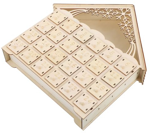 ASAKKURA Beleuchteter Adventskalender Holzhaus mit 24 Schubladen LED Weihnachts Countdown Kalender Wiederverwendbare Weihnachtsdorf Dekoration für Wohnzimmer und Kamin Zufälliger Stil