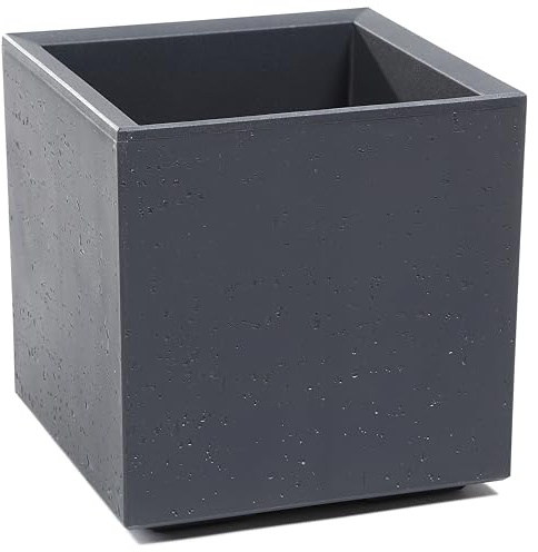 Tymar Vaso per piante su ruote 30x30x30 grande Outdoor, grande vaso da fiori, fioriere, sottovaso grande XL effetto cemento in plastica_KARO (Antracite)