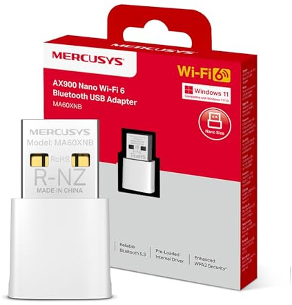 NEW Mercusys MA60XNB AX900Mbps WiFi 6 Dongle for PC, Bluetooth 5.3 USB WiFi Adapter, Nano USB Bluetooth Dongle, Dual Band WiFi, Pre-loaded Internal Driver, WPA3 Security, Supports Windows 10/11