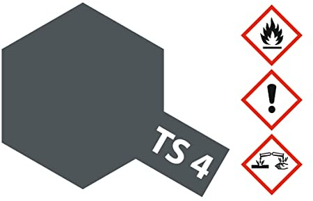 TAMIYA 85004 TS-4 TS-4 German-Grau matt 100ml - Sprühfarbe für Plastikmodellbau, Modellbau und Bastelzubehör, Sprühfarbe für den Modellbau, 100 ml (1er Pack)