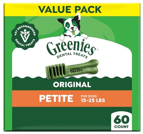 Greenies Veterinarian-Recommended Adult Natural Dental Dog Treats Petite Size, Dog Dental Chews, Original Flavor, 36 oz. Pack, 60 Count
