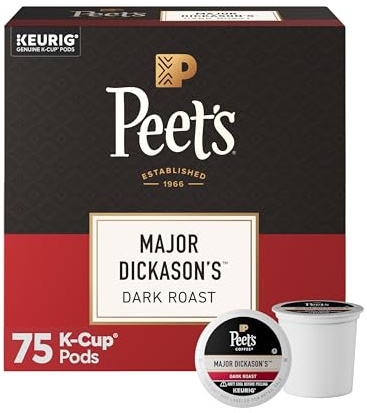Peet's Coffee, Dark Roast Keurig K-Cup Pods, 100% Arabica Coffee - Major Dickason's Blend 75 Count (1 Box of 75 Pods)
