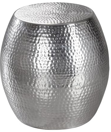 FineBuy Beistelltisch Rund 42x42x42 cm Metall Silber, Wohnzimmertisch klein | Couchtisch in Hammerschlag-Optik, orientalischer Ablagetisch, handgefertigtes Unikat, als Sofatisch und Dekotisch nutzbar