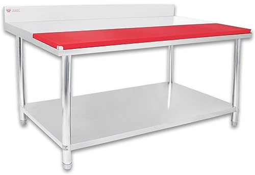 Beeketal 'BAZ200a' Gastro Edelstahl Arbeitstisch 200 x 80 cm mit PE Schneidbrett und Aufkantung, Tisch bis 170 kg belastbar, Küchentisch mit Ablagefläche und justierbaren Füßen (Montage nötig)