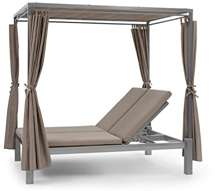 blumfeldt Doppelliege Outdoor für 2 Personen mit Dach, Doppel-Sonnenliege, Garten Liege Bett für Erwachsene & Kinder, Gartenbett mit Verstellbarer Rückenlehne, Sonnenbett