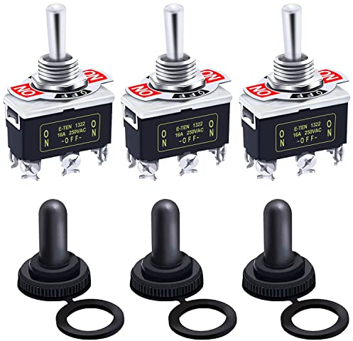 mxuteuk 3 Stück Kippschalter Schalter 20A 125 V DPDT 3 Position 6-poliger EIN/AUS/EIN,Hochleistungs-Wippschalter -Schalter mit wasserdicht Metall Schutzkappe Ten-1322-3mz-B203
