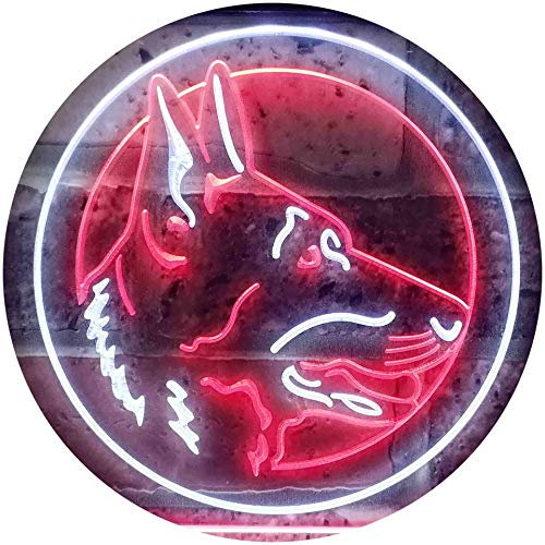 ADVPRO German Shepherd Dog Illuminated Dual Color LED Barlicht Neonlicht Lichtwerbung Neon Sign Weiß & Rot 300 x 210mm st6s32-i0668-wr