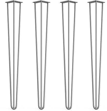 DT Ironcraft Haarnadelbeine aus Stahl, 86 cm, 3 Stangen, 10 mm, blanker Stahl, mit Bodenschonerfüßen und Schrauben, für Konsole und Thekentisch