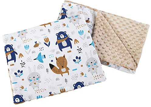 Medi Partners Manta Bebé con Almohada 100% Algodón Minky Cobija Infantil Reversible 55x75+35x30cm Multifuncional para Cochecitos Cunas Asientos niños