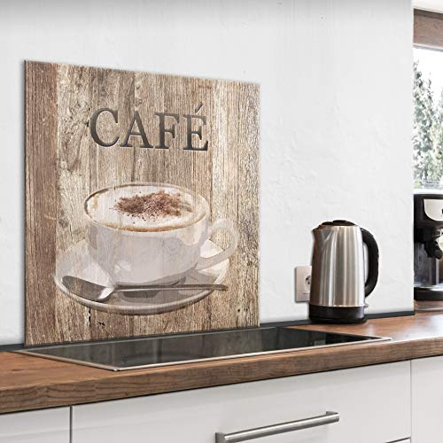murando Glass Splashback for Kitchen Backsplash Cooker Protector Tempered Glass Decorative Wall Art Panel Heat Resistant Graphic 80x80 cm / 32x32 Wood Boards Coffee Vintage Retro j-C-0077-aq-a