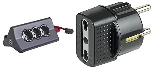 BTicinoBTicino S3713GBU Multipresa da Scrivania con Spina 10 A, 3 P30, 2 Prese USB, Interruttore, 2 m, Nero & S3625GE Adattatore con Spina Tedesca e Presa Bipasso, Colore Nero