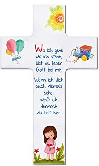 Fritz Cox Kinderkreuz 'Wo ich gehe, wo ich stehe' Mädchen 15cm weiß