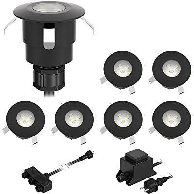 ledscom.de LED Bodeneinbauleuchte ATRIA für außen, IP65, schwarz, rund, 40mm Ø, warmweiß 7er Set