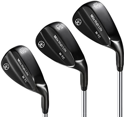 Mile High Life | Golfwedgeklubbset för nybörjare | Nybörjare Golf Gap Wedge set | Beröm kil golfklubbor för kvinnor och män (50/54/58 grader (svart titanlager))