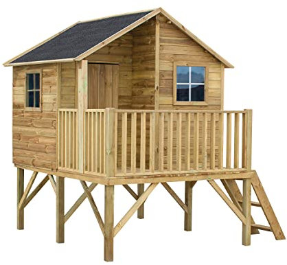 4IQ Group Gartenhaus Kinder - Spielhaus Kinder Outdoor - Aus Imprägniertem Gehobeltem Kiefernholz - Originell und Einzigartig Gartenspielhaus