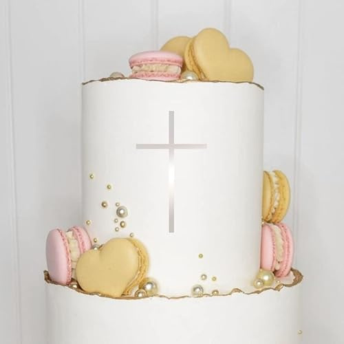 Cake Topper (Kreuz) Charm, Acryl/Holz, Taufe, Kommunion, Konfirmation, Firmung, Tortenstecker, Torte, Kuchen, Stecker, Deko, Caketopper (2 Stück, Silber)