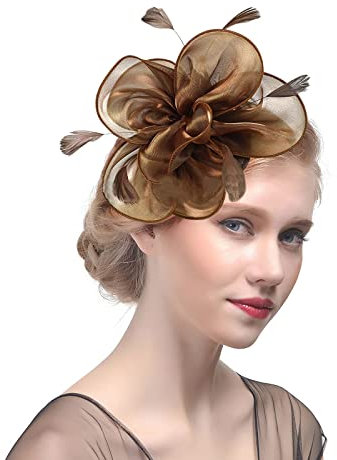 ITODA Fascinator Hut Damen Haarschmuck Organza Pillbox Hut mit Feder Hochzeitshut 1920s Vintage Royal Damenhut mit Clip Stirnband Blumen Haarspange Braut Hochzeit Partyhut Kirche Teeparty