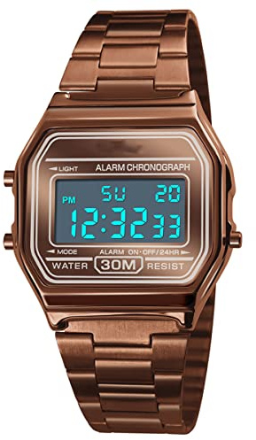 FAMKIT Retro-Digitaluhr für Männer und Frauen, Luxus-Business-Uhr, wasserdicht, Sportuhr aus Edelstahl