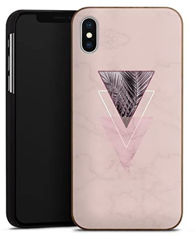 DeinDesign Coque en Bois Compatible avec Apple iPhone XS Max Coque en Bois veritable Coque de Protection en Bois Triangles Rose Palmier
