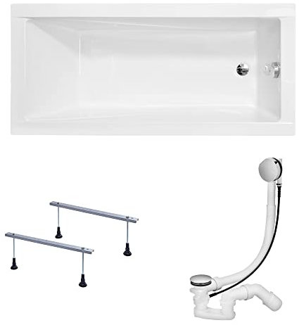 KOLMAN Badewanne MODERN SLIM Rechteck 170x70 ohne Verkleidung, Ablaufgarnitur und Füßen Komplettset 3in1 Premium Original Acryl Wanne Siphon