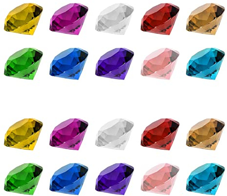PFLYPF 100 Kunststoffdiamanten, Edelsteinspielzeug, transparentes kristallfarbenes Diamantset, farbige Diamanten für Kinder, geeignet zum Dekorieren von Esstischen, Kindergeburtstagen (Mehrfarbig)