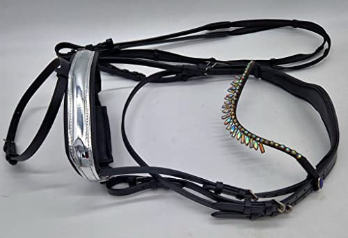 Tosca Glitzer Show Leder Trense Zapfen Diadem Stirnband Tropfen Silber Metallic Nasenstück ergonomisch Ohrenfreiheit VB WB X Full Kaltblut (Warmblut)