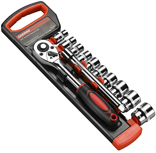 EGOFINE 12pcs 3/8 Inch Ratchet Socket Wrench Set, Drive Socket Set with 10 Sockets 8-14,17,19,21mm and 2 Way Quick Released Ratchet Handle and Extension Bar
