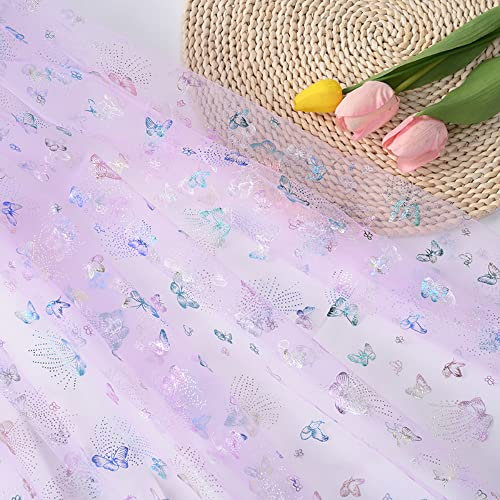 Duories 100 cm × 160 cm Buntes Schmetterlings-Mesh-Gewebe, Breit Tüll Spitze Stoff Netzstoff,für DIY Kleidung,Prinzessinnenröcken,Kleid,Tutu-Röcken,Innendekoration,Hochzeitsdekoration,Helles Lila