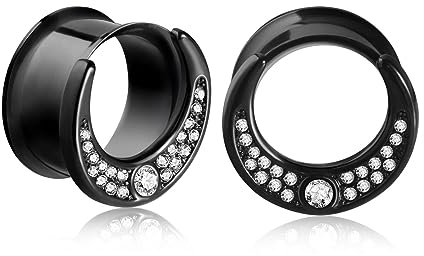 Longbeauty 1 Paar Tunnel Flesh Plug Edelstahl Zirkonia Ohr Piercing Ohrstecker Double Flared Punk Piercing Schmuck, Mond, 16MM