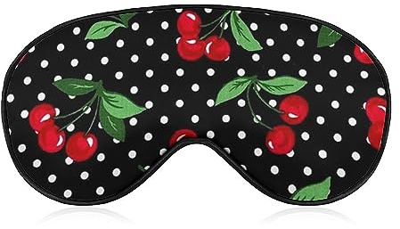 Seiden-Augenmaske, rote Kirsche, weiße Punkte, schwarze Kunst, Schlafmaske, Augenbinde, Augenschutz für Reisen/Nickerchen/Yoga/Flugzeug/Nacht, Mittagspause, Reisen, Schlaf-Augenmasken-Abdeckung mit
