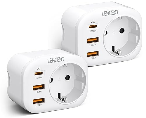 LENCENT 2X USB Steckdose Mehrfachstecker EU Adapter mit 1 PD & 2 QC USB 3,0