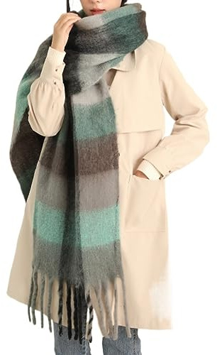 MININAI Écharpes d'hiver épaisses pour femmes, écharpes chaudes en tricot épais à carreaux pour temps froid, grandes écharpes à carreaux surdimensionnées, One Size