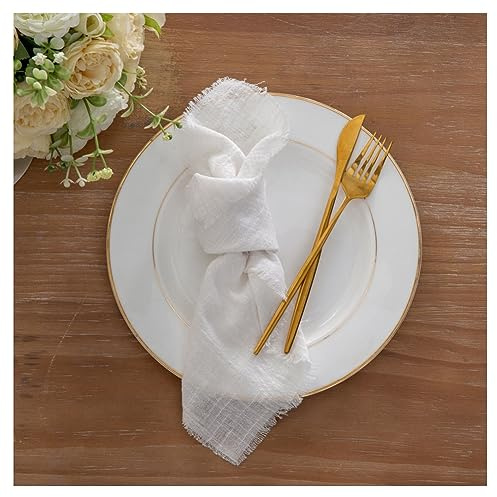 Yurosiay Gaze Servietten 6 Stück 30×30cm Stoffservietten Fransen Handgefertigte Gaze Servietten Mit Fransen Waschbare Servietten Leinenservietten Boho Tischservietten für Hochzeit Party Weiße