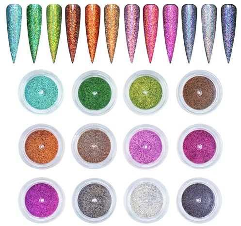 Pure Vie Glitter per Unghie, 8Colori Brillantini Unghie Decorazioni Polvere Unghie Effetto Cromo Perla Glitter Make Up per Viso Corpo Capelli Nail Art Pittura, Festa Festival Musicale
