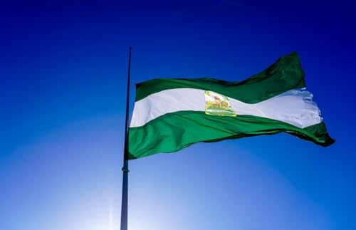 SUPER BANDERA DE ANDALUCIA XXL. USO EXTERIOR. GIGANTE 3X2 METROS