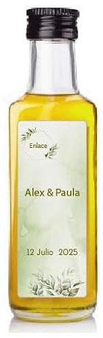 Aceite de Oliva Virgen extra Personalizada, Botellas Personalizadas, Regalos Orginales, Aceite Personalizado, regalo eventos, regalo bodas, Botellas 40 ml, mini botellas con saquitos (15)