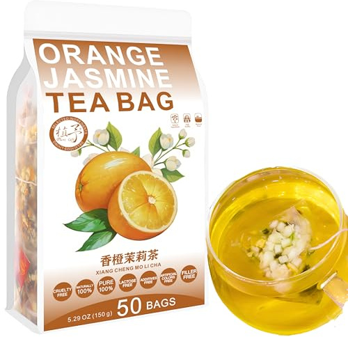 100% Pure Natural Herbal Tea, Orange Jasmine Tea Bag, 150g/5.29oz (3g*50bags), 香橙茉莉茶, ananas, mela, buccia d'arancia, tè verde, senza additivi, non OGM