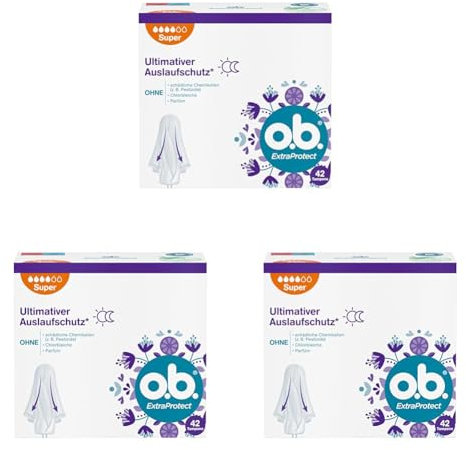 o.b. ExtraProtect Super Heavy Day Tampons with Dynamic Fit Technology & Extra Protective Wings, for Ultimate Leak Protection* (1 x 42 Pack) (Pack of 3)