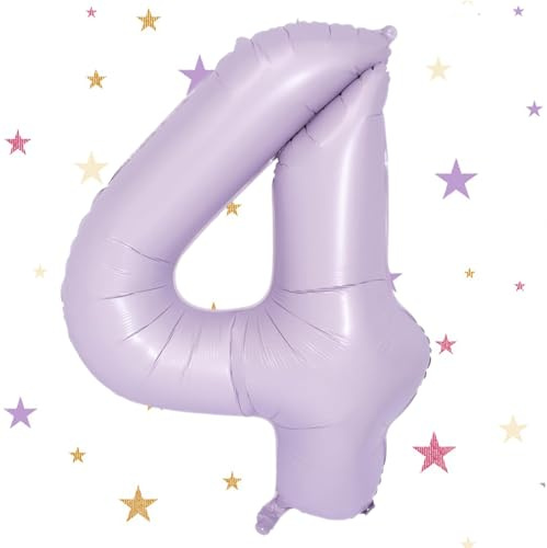 Geburtstag Folienballon Zahl 4 Lila, 101cm Beige Lila Luftballons Zahl 4, Helium Ballon Zahl 4 Deko, 4.Geburtstag Luftballon Deko Hochzeit Jubiläum Fest Party Dekoration - Fliegt mit Helium