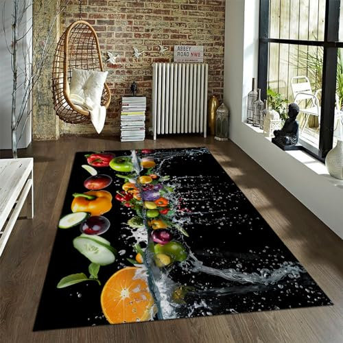 LANDERSION Küchenteppich 120x160cm Unterwasser-Gemüseteppich für Esszimmer Büro Orange Obst Weiche Maschinenwaschbare Teppiche Wohnzimmerteppiche