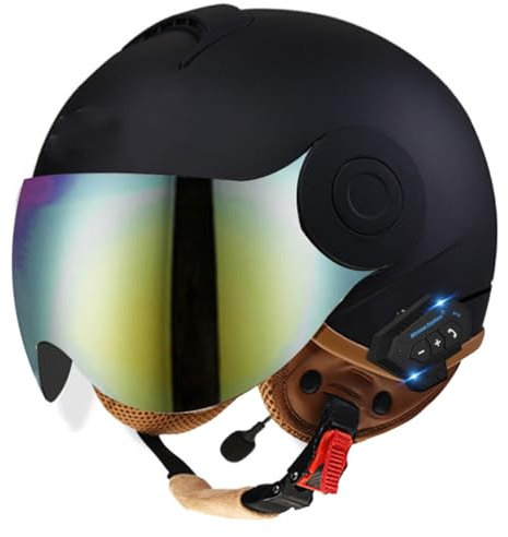 Casco Da Motociclista Retrò Caschi Jet E Demi-Jet ECE/DOT Omologato Bluetooth 3/4 Sicurezza Estivo Mezzo Casco Per Uomo Donna Caschi Cromwell Con Visiera Casco A Scodella Moto 3,L:56-62CM